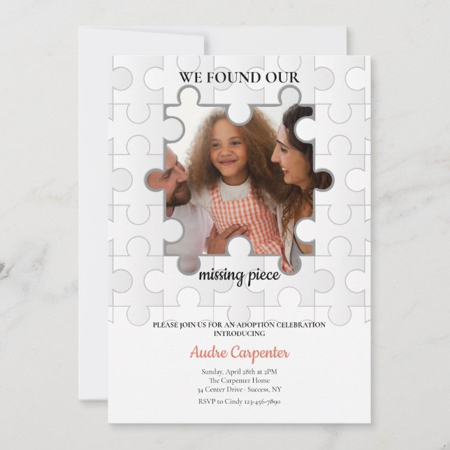 Vermisstes Stück Foto Adoption Einladung (Vorderseite)