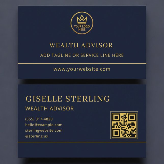 Vermögensberater Blau Gold Logo QR Code Visitenkarte (Von Creator hochgeladen)