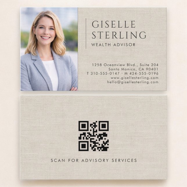 Vermögensberater Leinen Foto QR Code Visitenkarte (Von Creator hochgeladen)