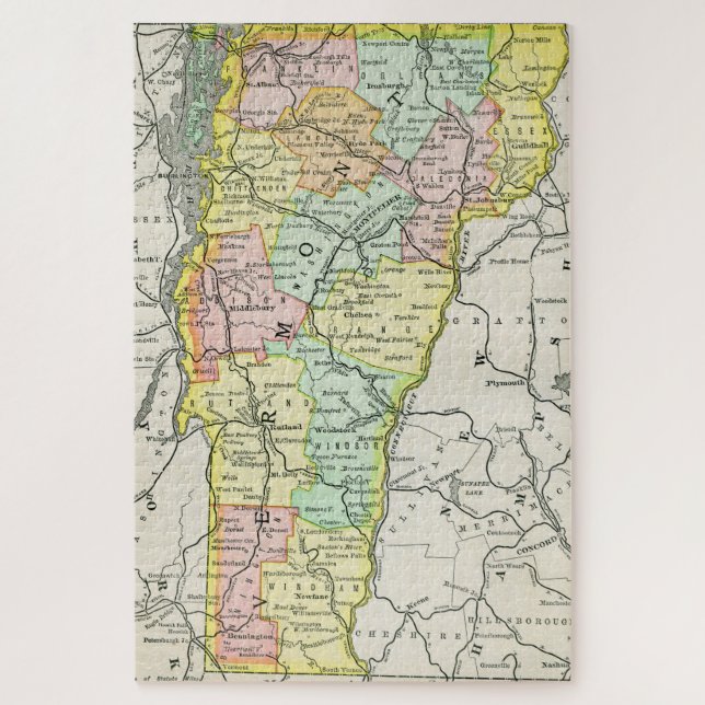 Vermont Cities & Roads Farbenfrohe Karte Puzzle (Vertikal)
