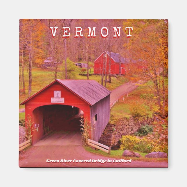 Vermont Covered Bridge - 2 Zoll Square Magnet (Vorne)