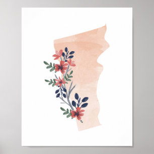 Vermont Floral Watercolor Staat Poster