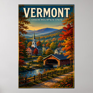 Vermont Herbst Berge Gedeckte Brücke Charme Poster