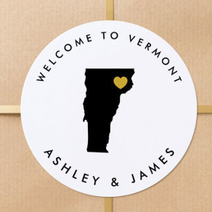 Vermont Hochzeits-Willkommens-Aufkleber, Schwarz, Runder Aufkleber