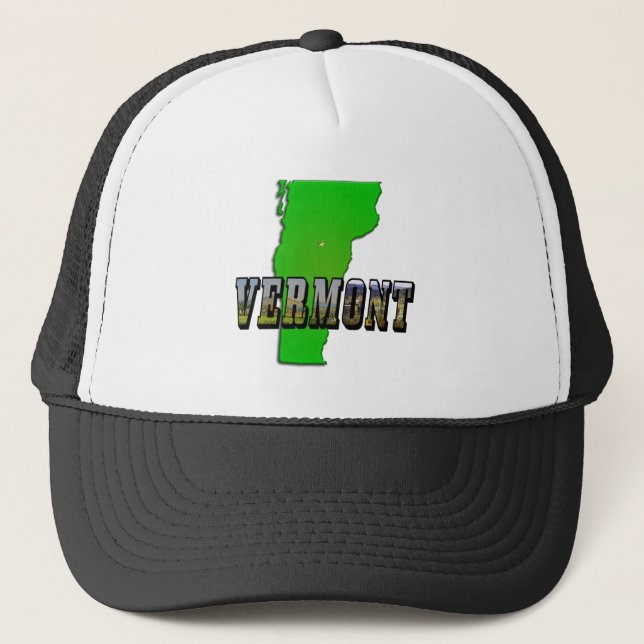 Vermont Map Kontur und Bildtext Truckerkappe (Vorderseite)