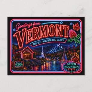 Vermont Neon State Retro Vintage Postkarte