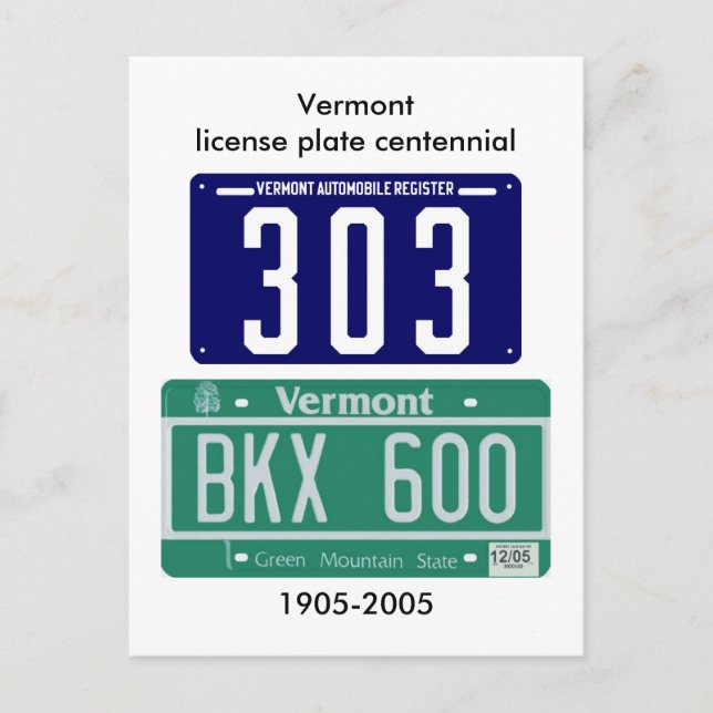Vermont Nummernschild Postkarte (Vorderseite)