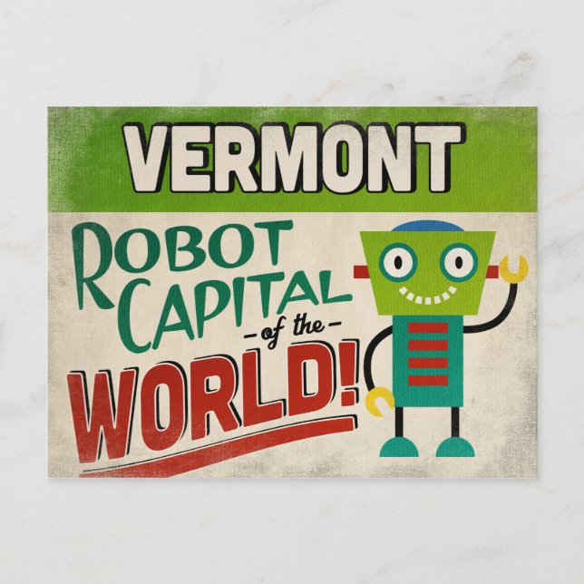 Vermont Robot - Funny Vintag Postkarte (Vorderseite)