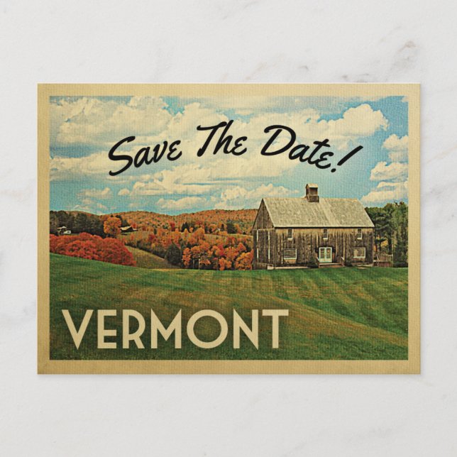 Vermont Save the Date Vintage Postkarten (Vorderseite)