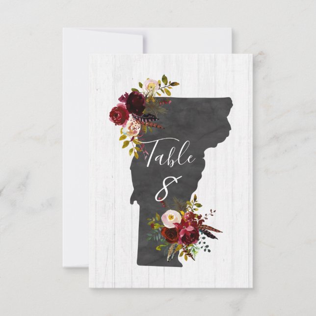 Vermont Staat Hochzeit in Urlaubsort Tischnummern (Vorderseite)