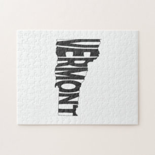 Vermont Staat Name Word Art Schwarz Puzzle