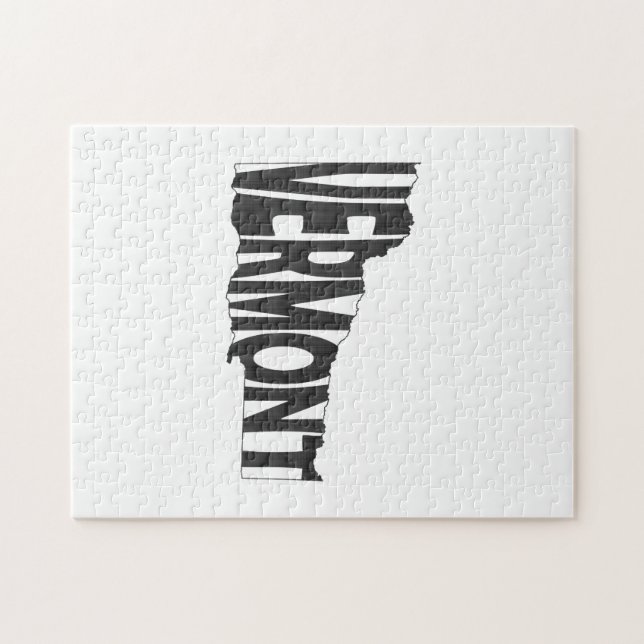 Vermont Staat Name Word Art Schwarz Puzzle (Horizontal)