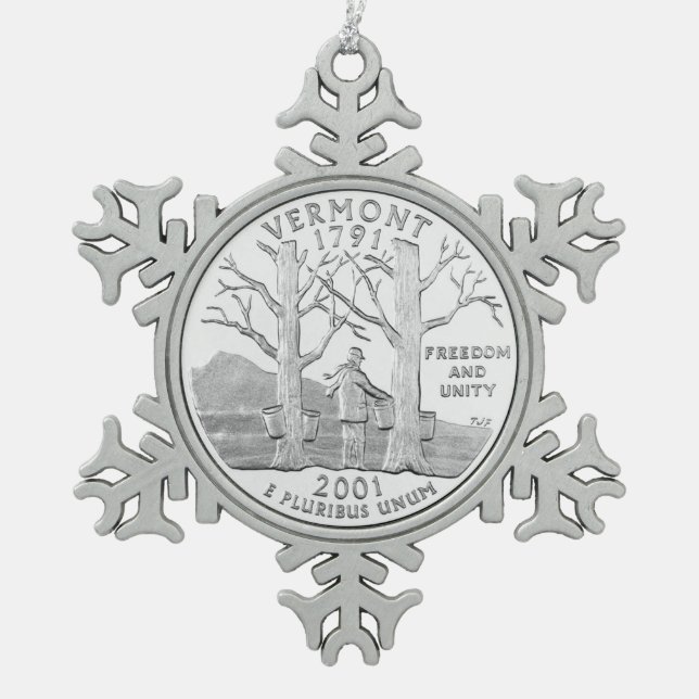 Vermont Staat Quarter Schneeflocken Zinn-Ornament (Vorderseite)