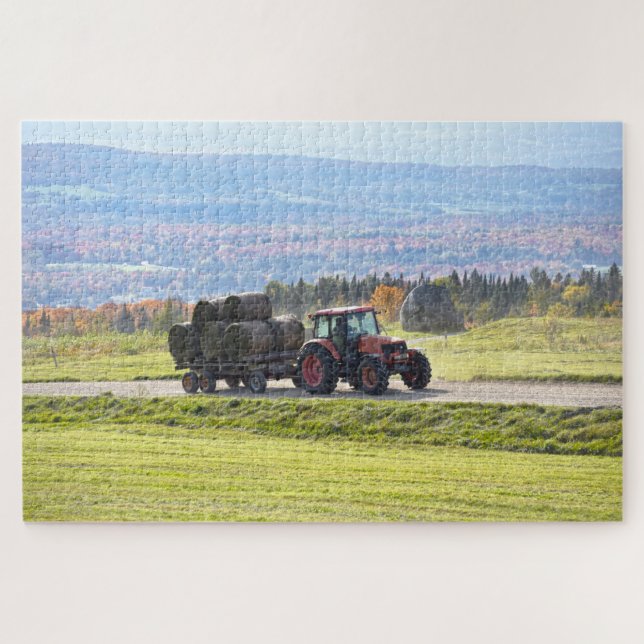 Vermont Tractor Hauling Hay Bales Puzzle (Horizontal)