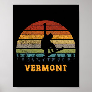 Vermont Vintage Sun Snowboarden Snowboarder Retro Poster