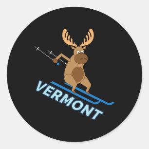 Vermont Vt Skifahren Elch Winter Shirt Runder Aufkleber
