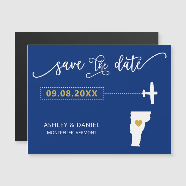 Vermont Wedding Save the Date Card, Map Magneteinladung (Vorne/Hinten)