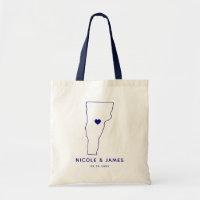 Vermont Wedding Welcome Bag Map Tote, Navy Blue