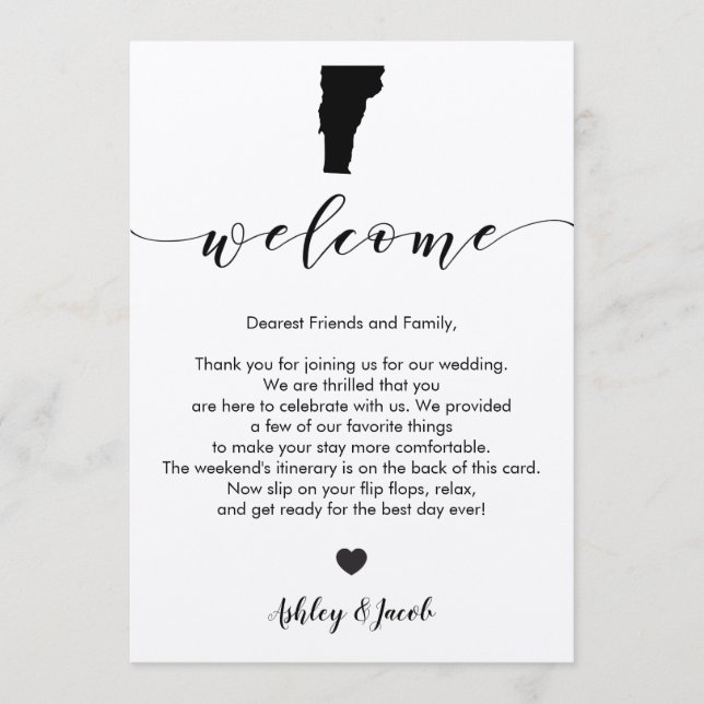 Vermont Wedding Welcome Letter & Itinerary Card Programm (Vorderseite)