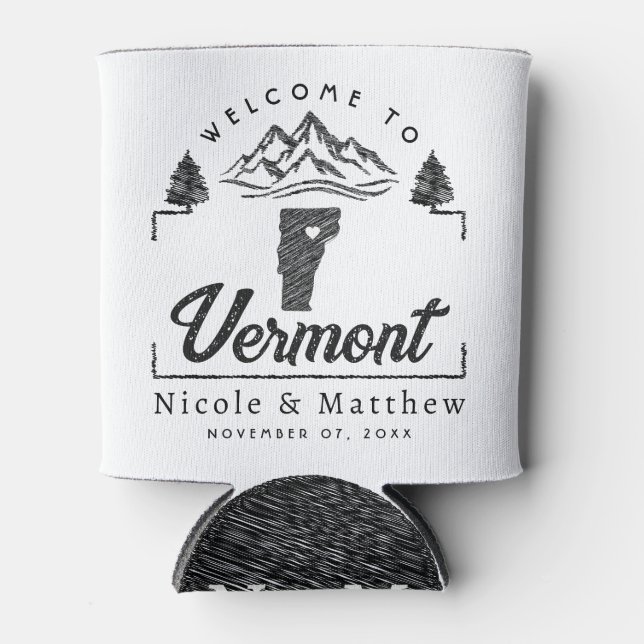 Vermont Wedding Welcome Minimalistisch Elegant Dosenkühler (Vorderseite)