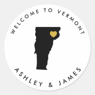 Vermont Wedding Welcome Sticker Tag, Schwarz, Gold