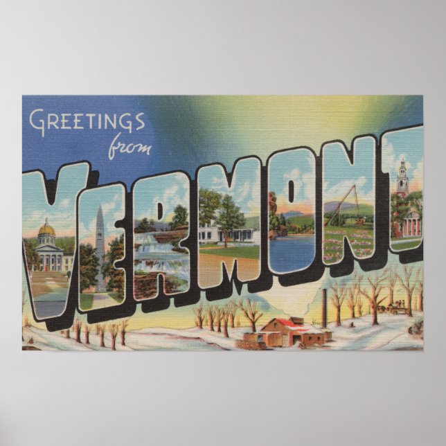Vermont (Winterlandschaft) - Große Briefmarkenszen Poster (Vorne)