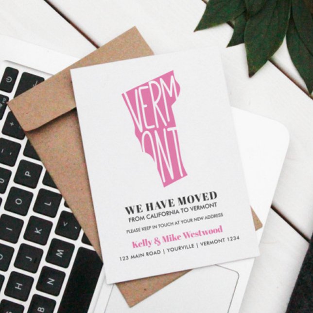 VERMONT Wir haben neue Adresse Neue Zuhause versch Postkarte (VERMONT PINK THEMED ANNOUNCEMENT POSTCARD)