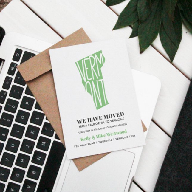 VERMONT Wir haben neue Adresse Neue Zuhause versch Postkarte (VERMONT MAP THEMED MOVING OR RELOCATION ANNOUNCEMENT POSTCARD)