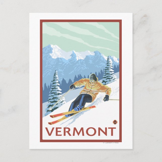 VermontDownhill Skier Scene Postkarte (Vorderseite)