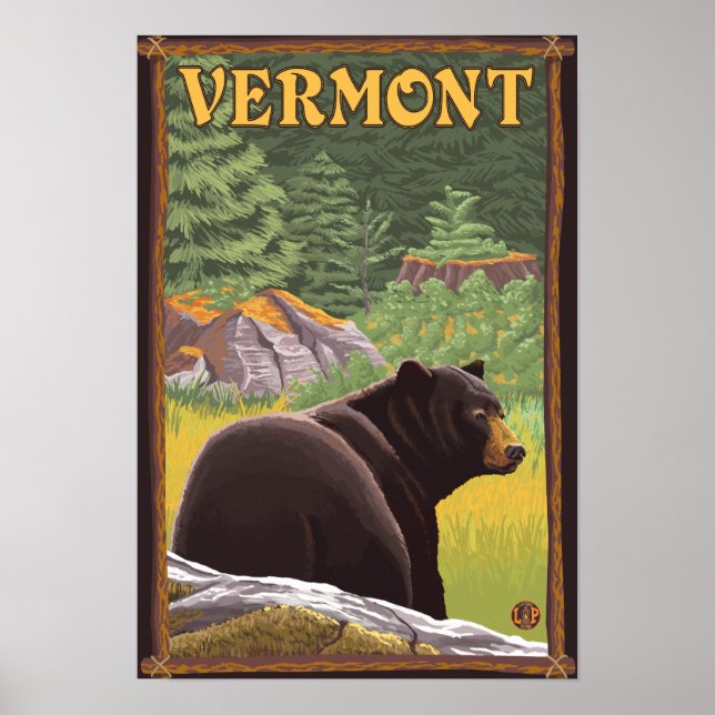 VermontSchwarzer Bär im Wald Poster (Vorne)