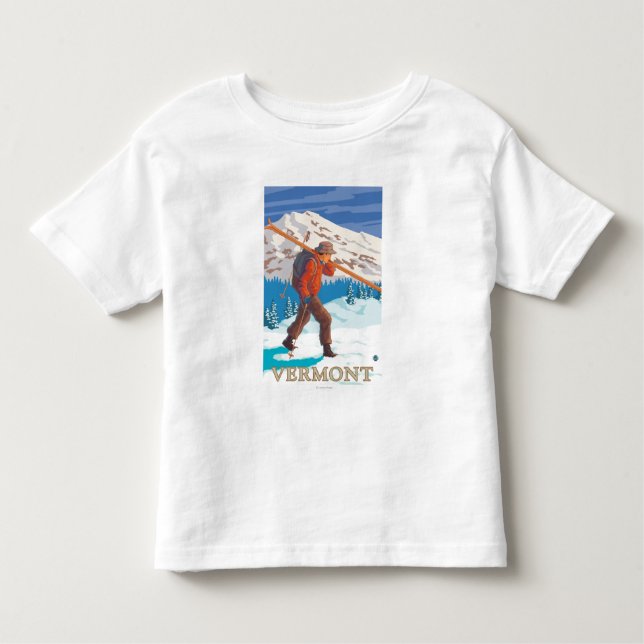 VermontSkier tragende Skis Kleinkind T-shirt (Vorderseite)
