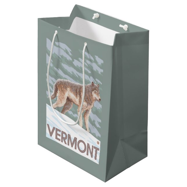 VermontWolf Szene Mittlere Geschenktüte (Vorderseite Schrägansicht)