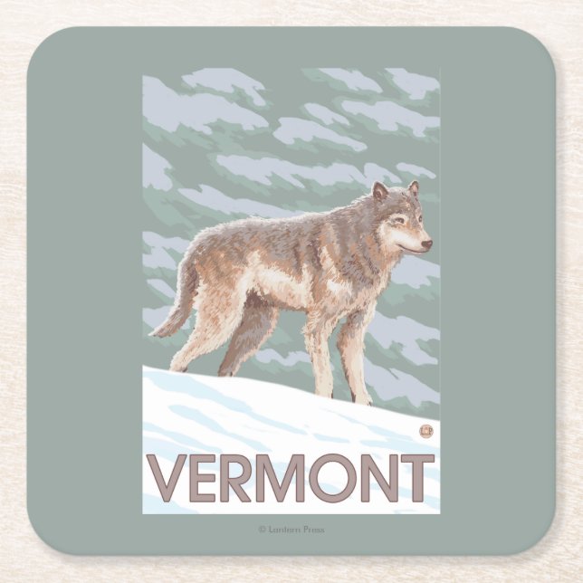 VermontWolf Szene Rechteckiger Pappuntersetzer (Vorderseite)