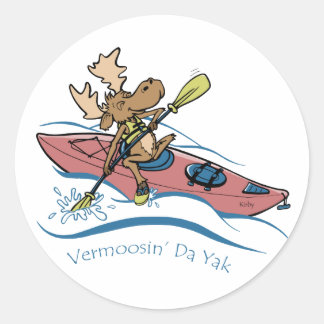 Vermoosin' Da Yak Vermont Kayaking Moose Runder Aufkleber