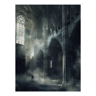 Vermummte Gestalt Verlassene Gotische Kathedrale Poster