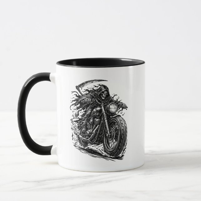 Vermummter Sensenmann-Motorradfahrer Tasse (Links)