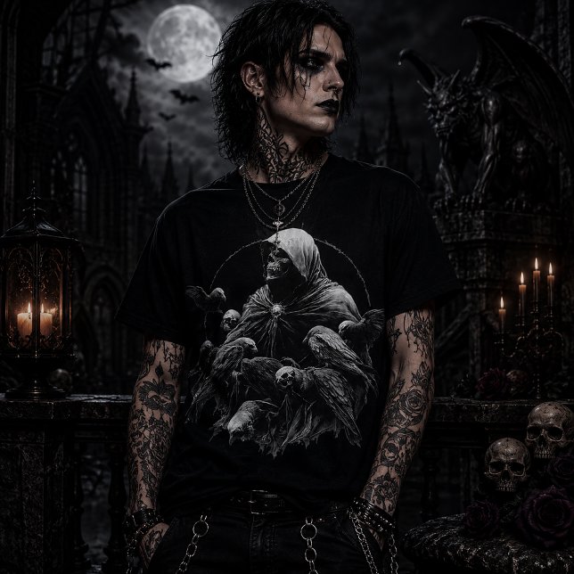 Vermummtes Skelett mit Vögeln T-Shirt (Von Creator hochgeladen)