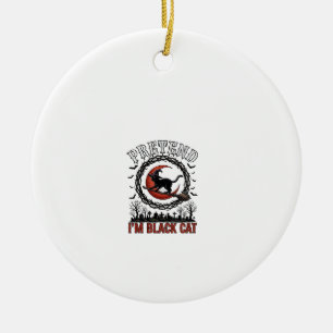 Vermutete schwarze Katze Halloween Hexenhut roter Keramik Ornament