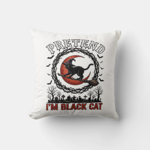 Vermutete schwarze Katze Halloween Hexenhut roter Kissen