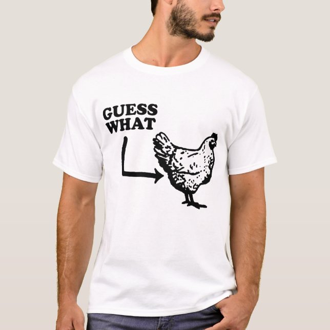 Vermutung welches Huhn-Hintern-lustige Huhn T-Shirt (Vorderseite)
