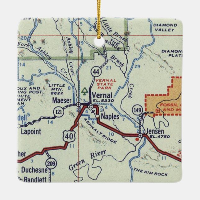 Vernal Utah Vintag Map Keramikornament (Rückseite)