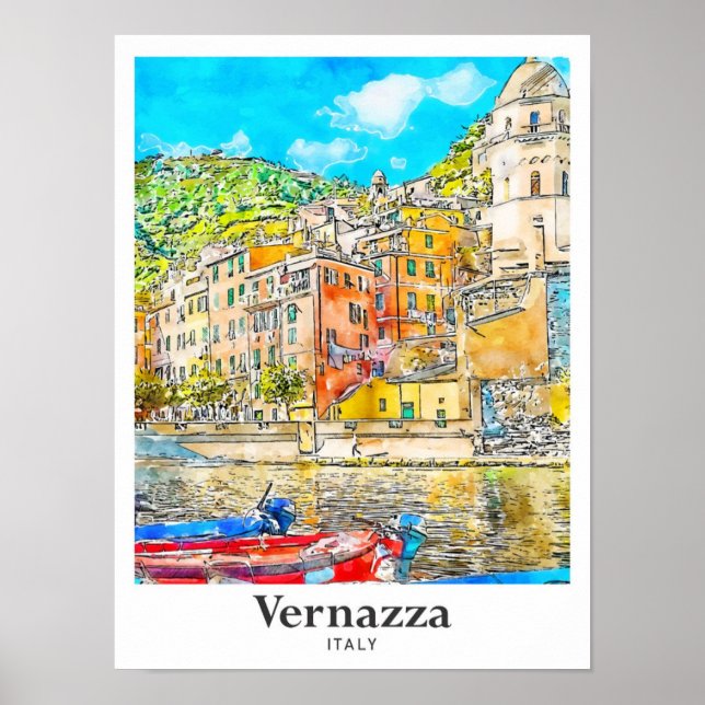 Vernazza Italien Reisen Wasserfarben Sketch Handge Poster (Vorne)