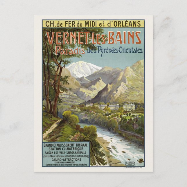 Vernet Les Bains Vintage Railroad Poster 1904 Postkarte (Vorderseite)