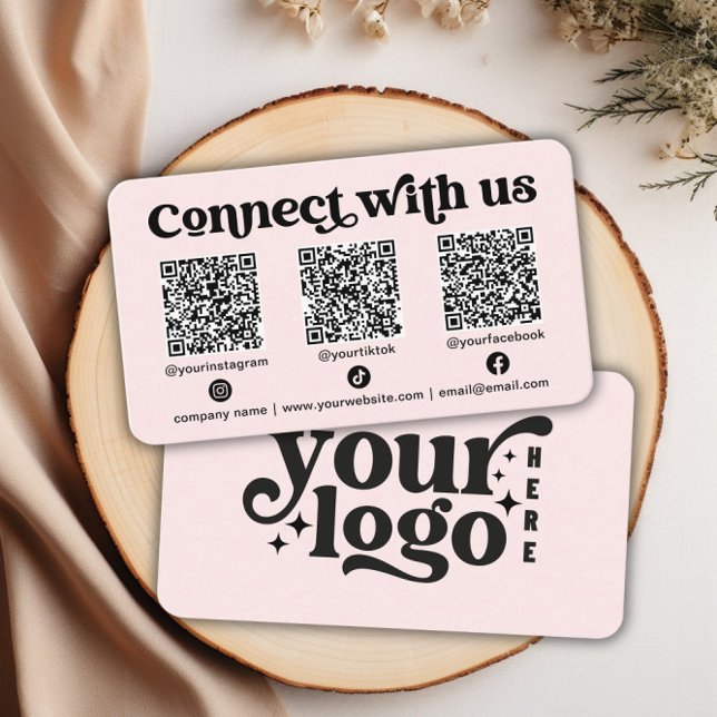 Vernetzen Sie mit uns Social Media QR Code Pink Bu Visitenkarte (Connect with us Social Media QR Code Pink Business Business Card)