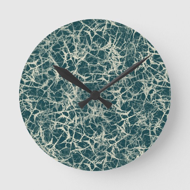 Vernetzung von Neuronen auf Aquamarin - nahtlos. Runde Wanduhr (Vorderseite)