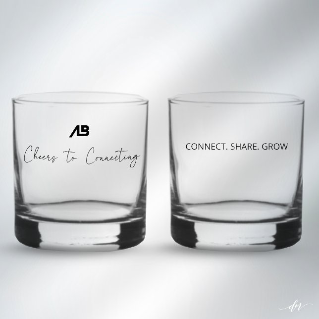 Vernetzung Whiskyglas (Custom networking rock glasses featuring Cheers to Connecting and Connect Share Grow messaging)