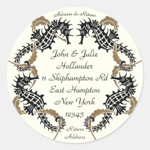 Verneuil Art Nouveau Seepferd Address Labels Runder Aufkleber