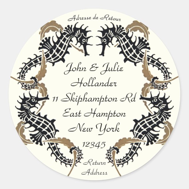 Verneuil Art Nouveau Seepferd Address Labels Runder Aufkleber (Vorderseite)
