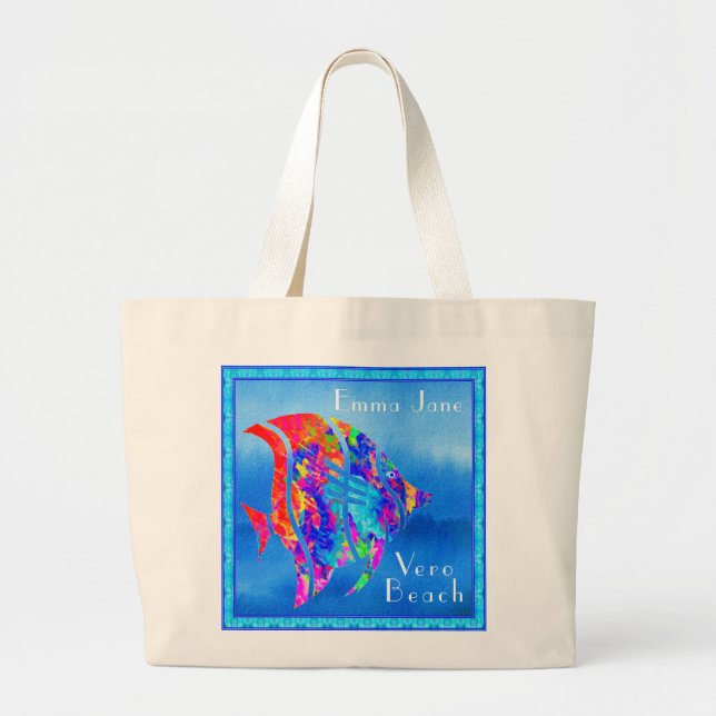 Vero Beach FL Fun Aquarell Ocean Fish Jumbo Stoffbeutel (Vorne)