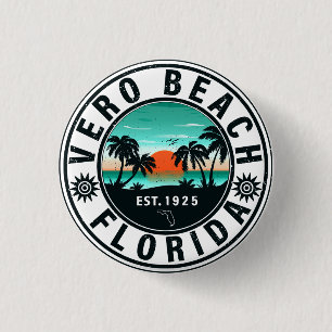 Vero Beach Florida Palm Tree Retro Sunset 60er Button